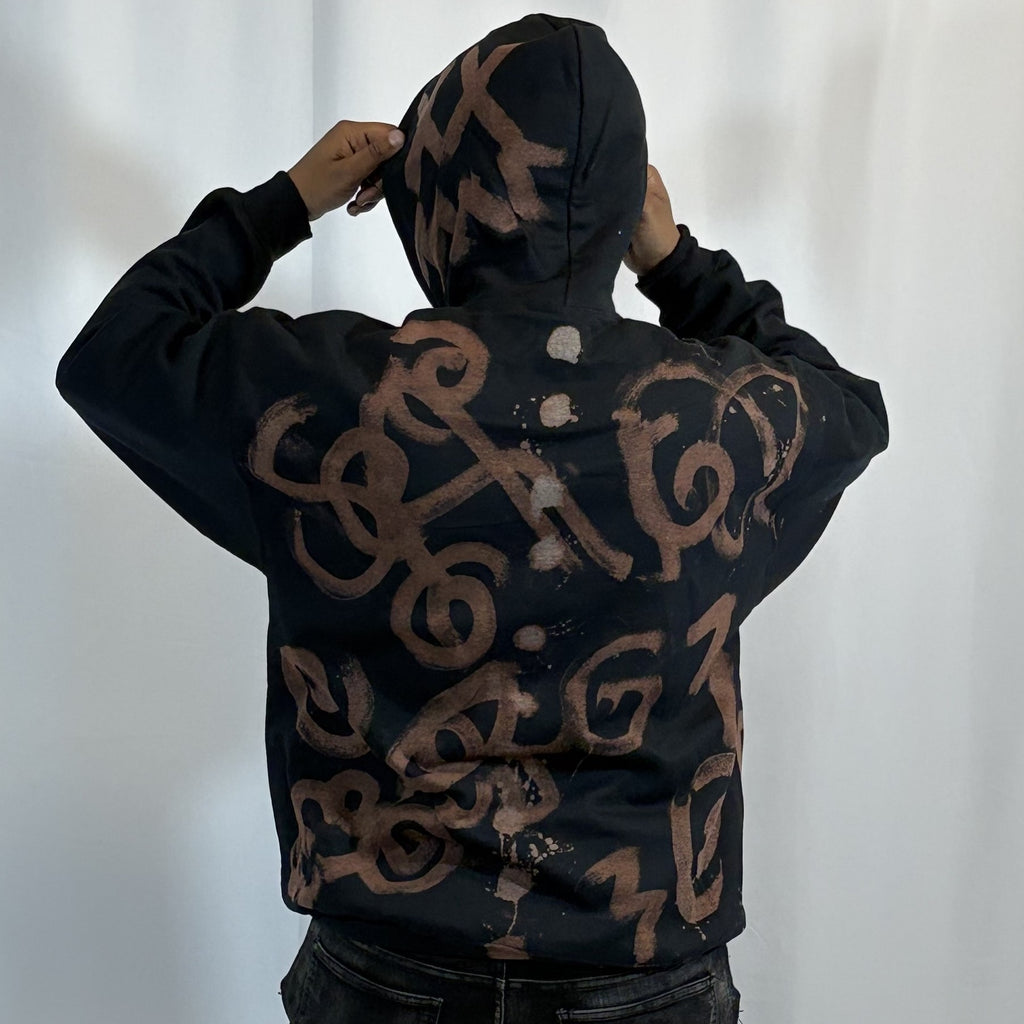 XL- Black Doodle Hoodie